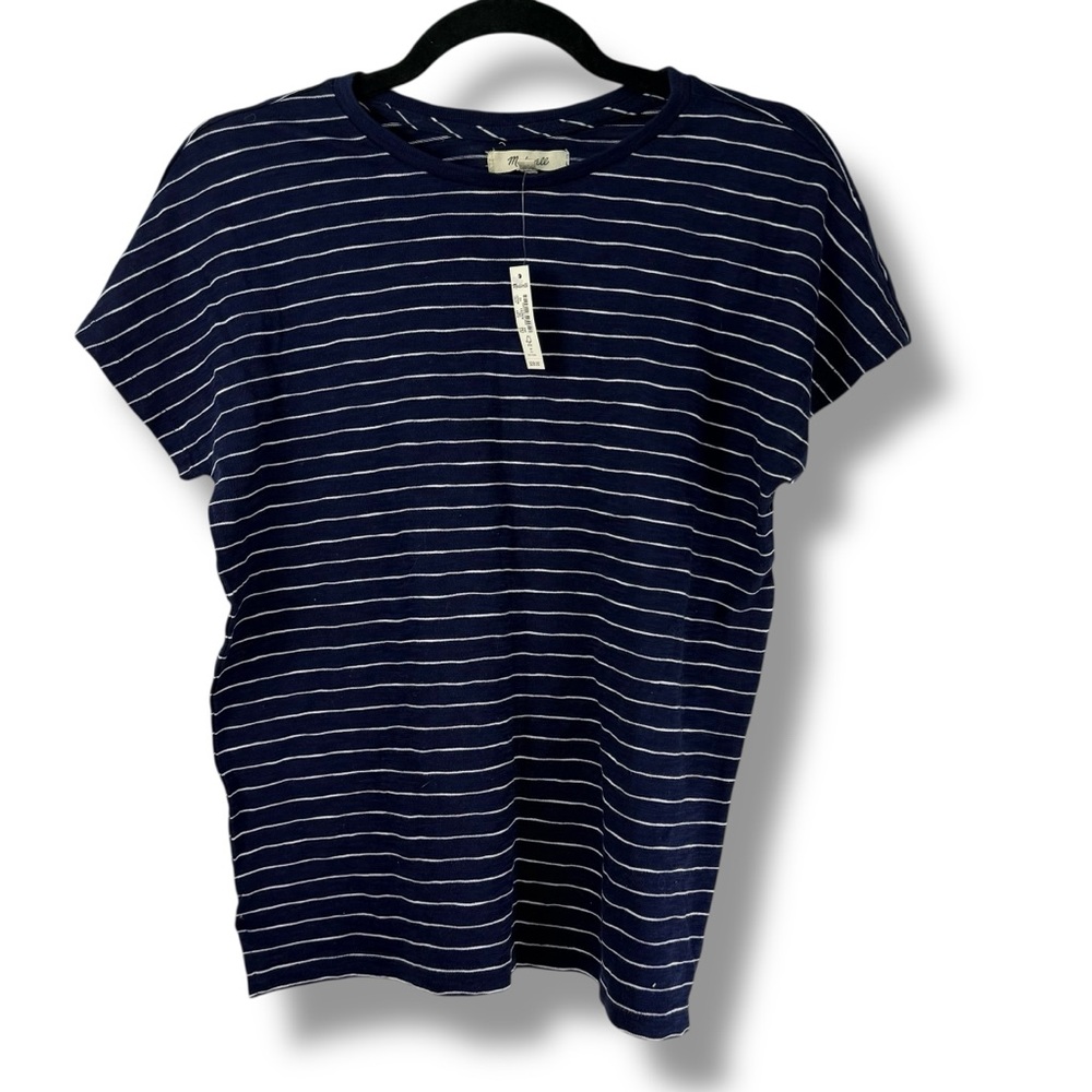 Madewell Navy White Stripe Cotton Tee XS  Classic‎ Casual NWT